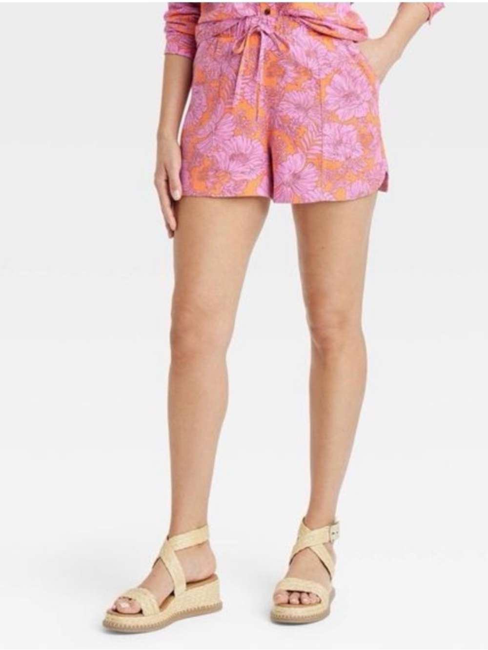 Target Pink and Orange Floral High-Waist Drawstring Shorts
